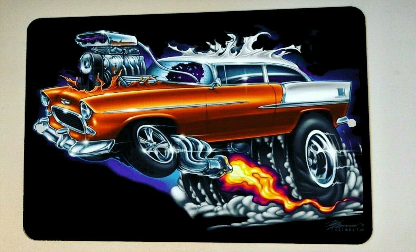 Hot Rod Wheelie Gasser Street Car Artwork 8x12 Metal Wall  Car Sign Garage Poster