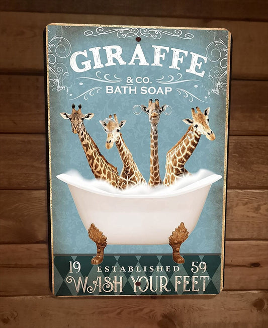 Giraffe Bath Soap 8x12 Metal Wall Sign Animal Poster