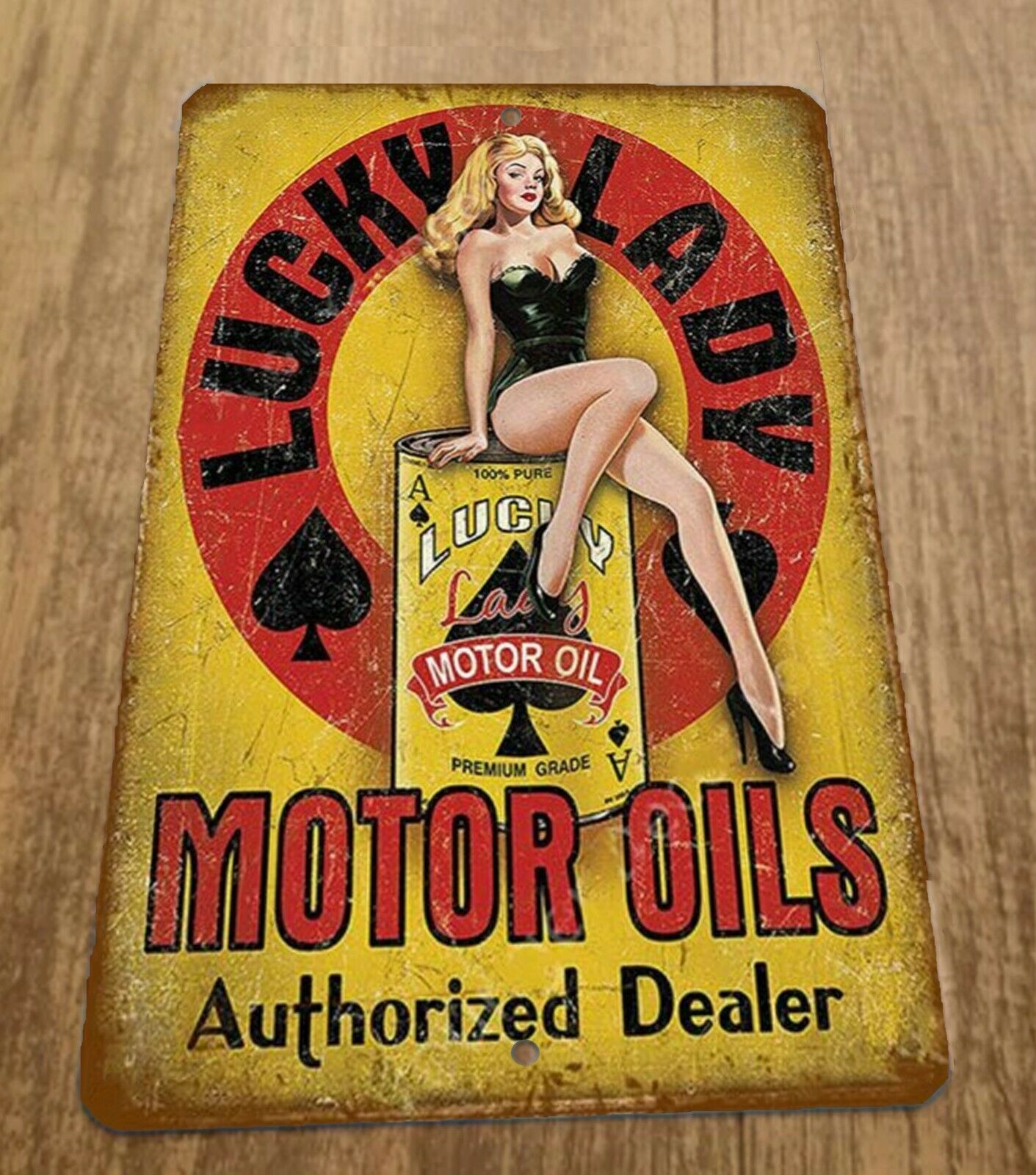 Vintage Look Lucky Lady Motor Oils Authorized Dealer 8x12 Metal Wall Sign