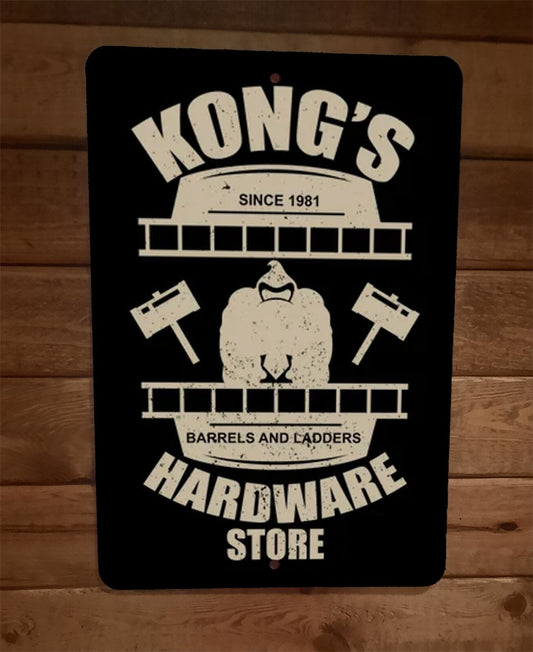 Kongs Hardware Store Barrels and Ladders 8x12 Metal Wall Sign Donkey Video Game