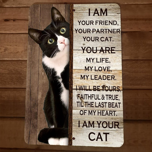 I Am Your Black and White Cat 8x12 Metal Wall Sign Animal Poster