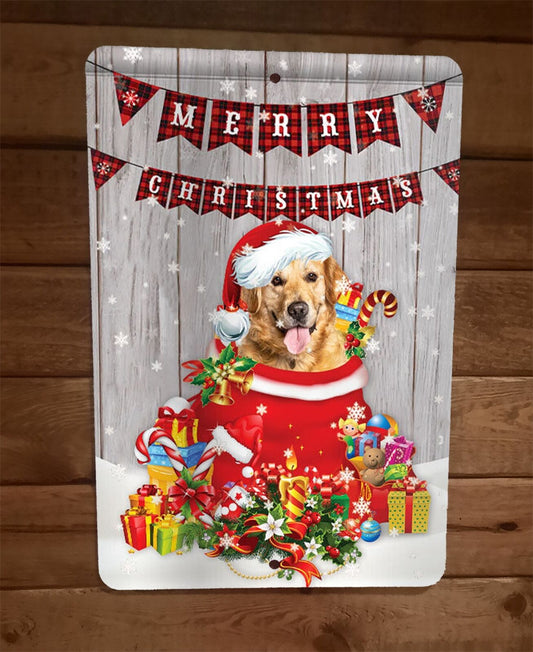 Merry Christmas Golden Retriever Dog Xmas 8x12 Metal Wall Sign Animal Poster #3