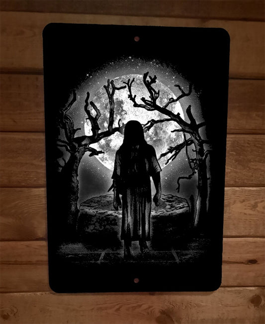 Moonlight Ring Girl Horror Halloween 8x12 Metal Wall Sign