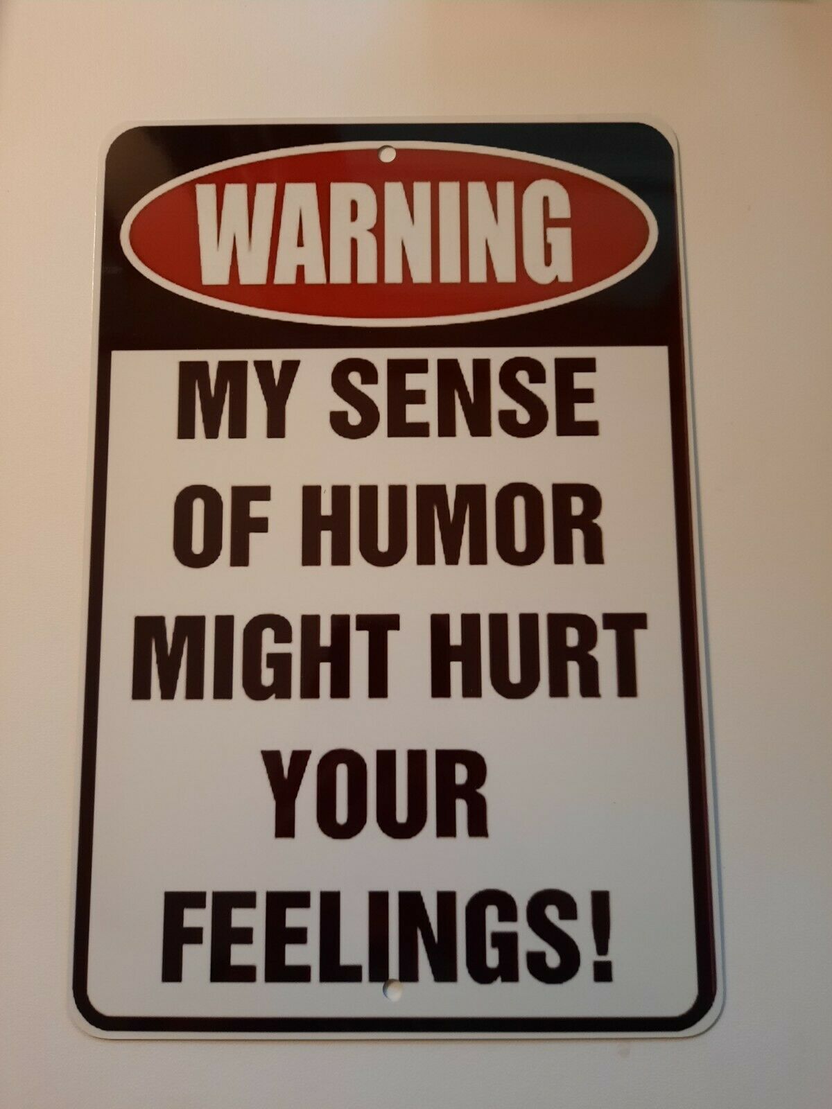 WARNING My Sense of Humor Might Hurt Your Feelings 8x12 Metal Wall Garage Sign