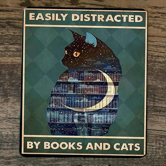 Mouse Pad Easily Distracted By Books and Cats