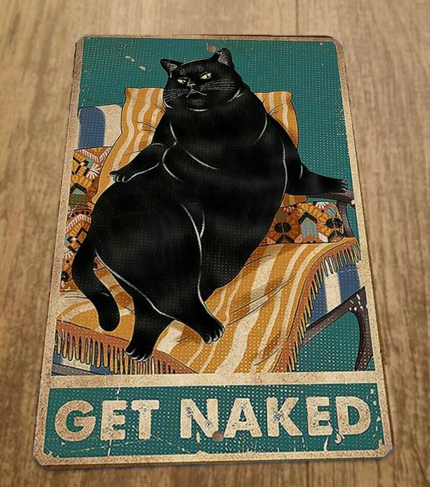 Get Naked Fat Black Cat 8x12 Metal Wall Sign Animals