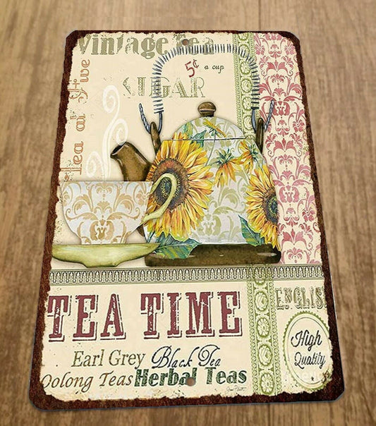 Tea Time Earl Grey Oolong Herbal Vintage Look 8x12 Metal Wall Sign