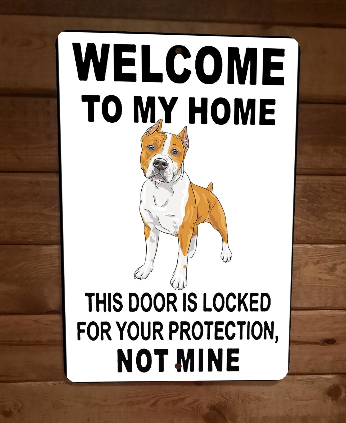 Door is Locked for Your Protection Staffordshire Dog 8x12 Metal Wall Animal Sign