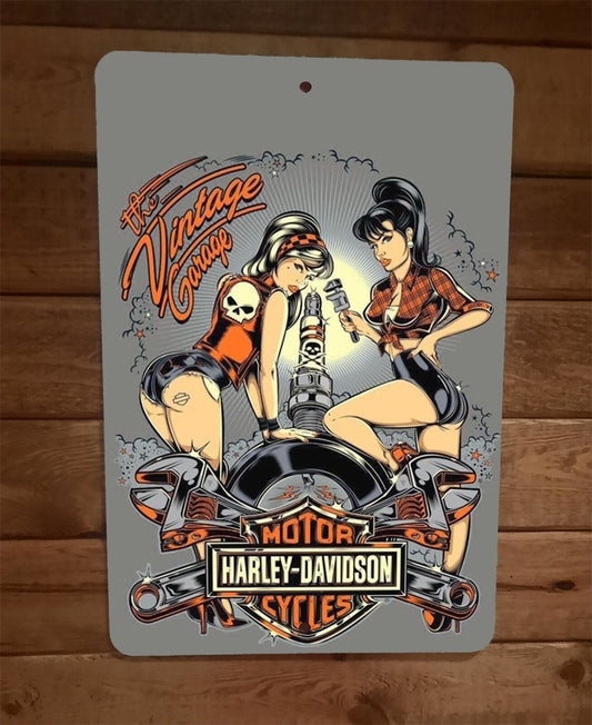 The Vintage Garage Harley Davidson Motorcycle 8x12 Metal Wall Garage Sign Poster
