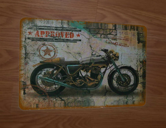 Vintage Motorcycle Approved Postcard Rustic Look 8x12 Metal Wall Sign