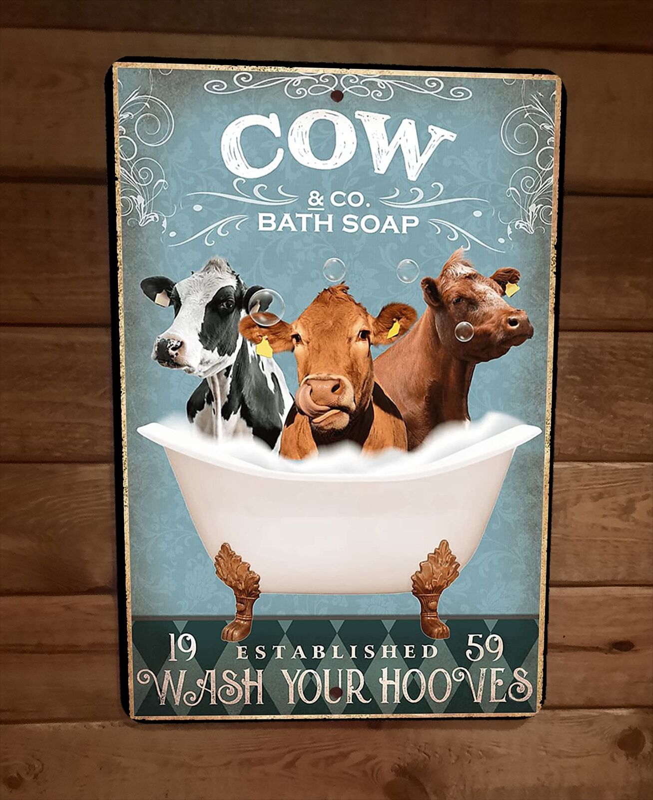 Cattle Cow Bath Soap 8x12 Metal Wall Sign Animal Poster