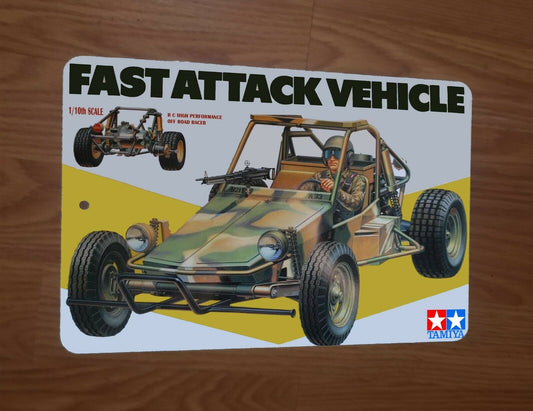 Vintage Fast Attack Vehicle Radio Remote Control Box Art 8x12 Metal Wall RC Car Sign Garage Poster