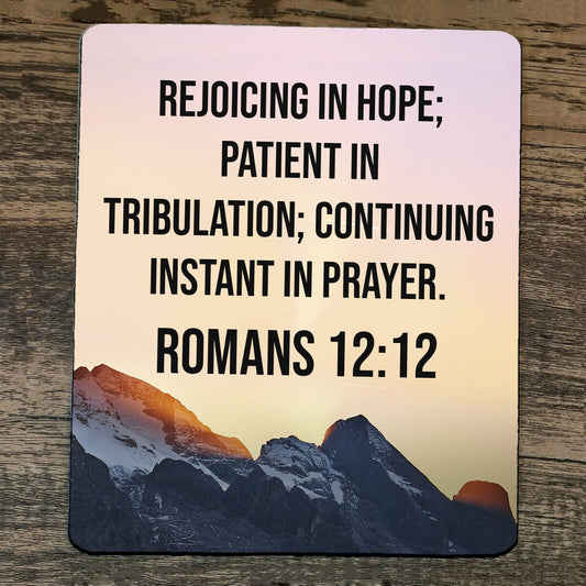 Mouse Pad Romans 12:12 Bible Verse Rejoicing in Hope Patient in Tribulation