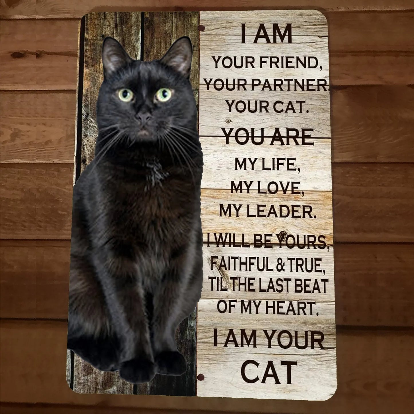 I am Your Black Bombay Cat 8x12 Metal Wall Animal Sign Poster