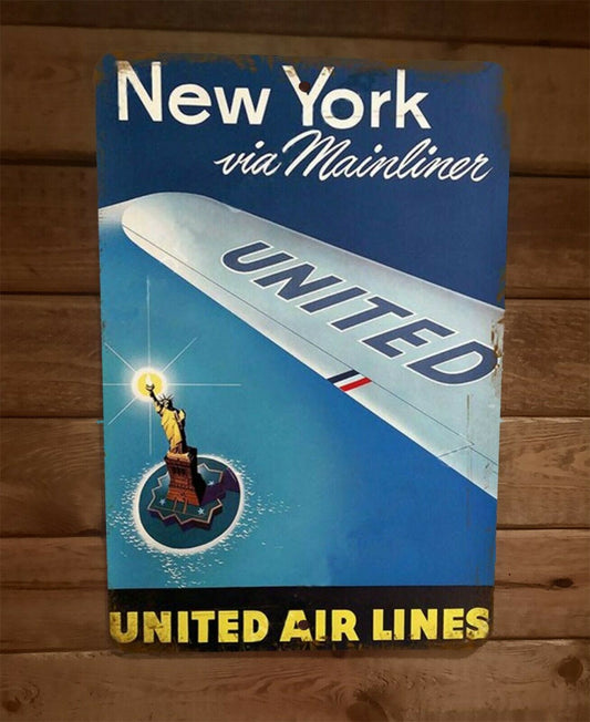 United Airlines New York via Mainliner 8x12 Metal Wall Sign