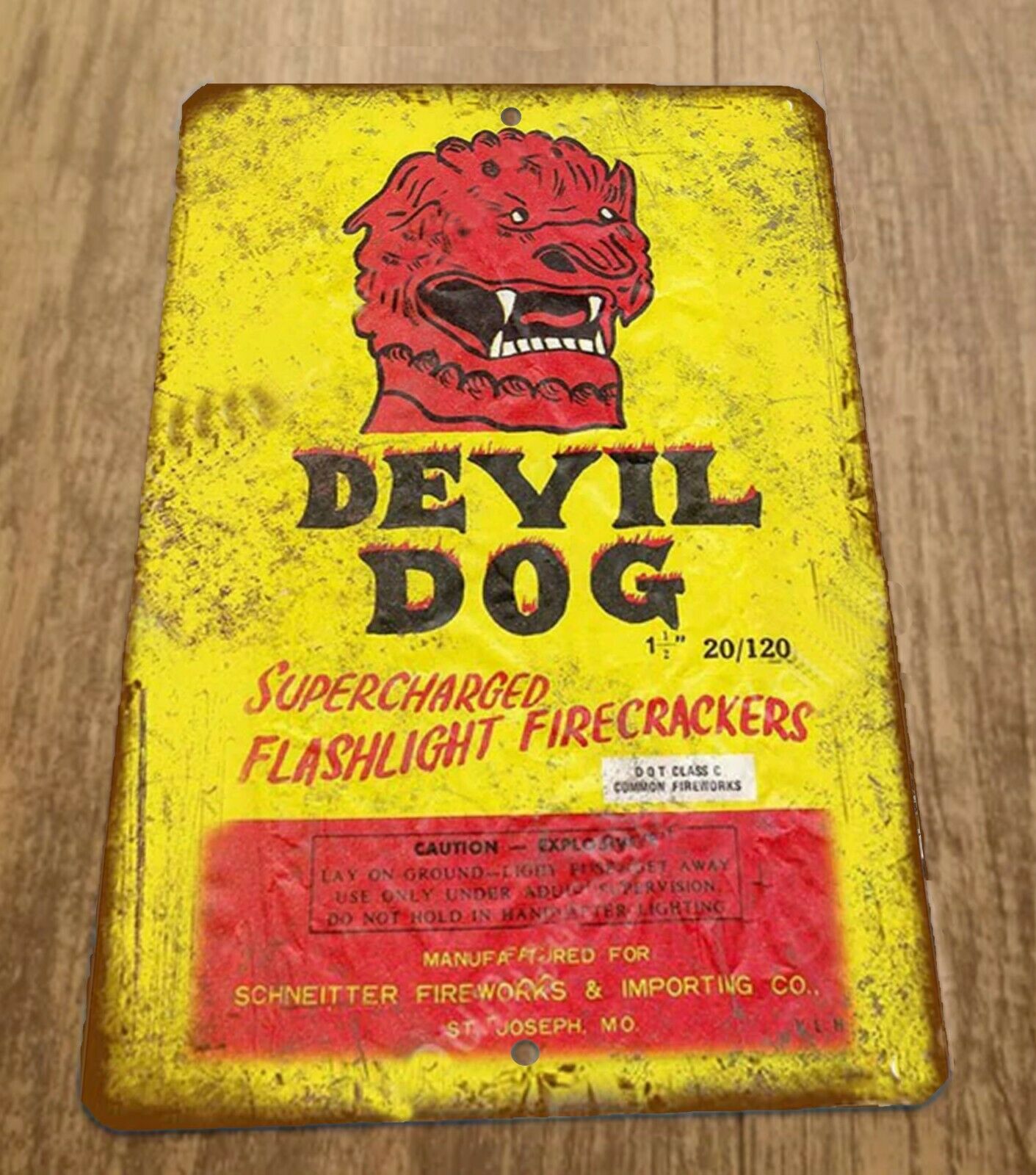 Vintage Look Devil Dog Supercharged Flashlight Firecrackers 8x12 Metal Wall Sign