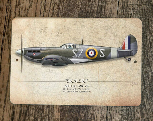 Skalski Spitfire MK VB Military Jet Plane 8x12 Metal Wall Sign Poster