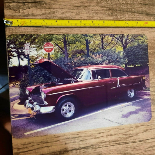 55 Chevy Maroon Color 8x12 Metal Wall Car Sign Garage Poster