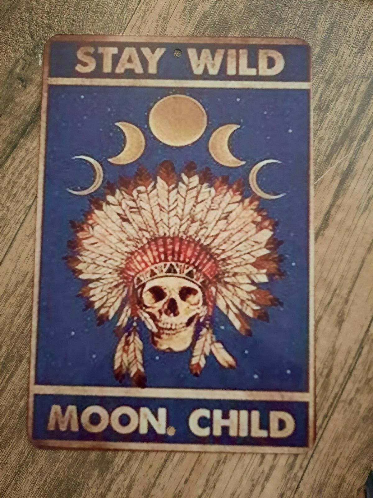 Stay Wild Moon Child Native American Skull 8x12 Metal Wall Sign