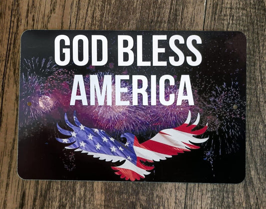 God Bless America USA Eagle Flag 8x12 Metal Wall Sign Poster
