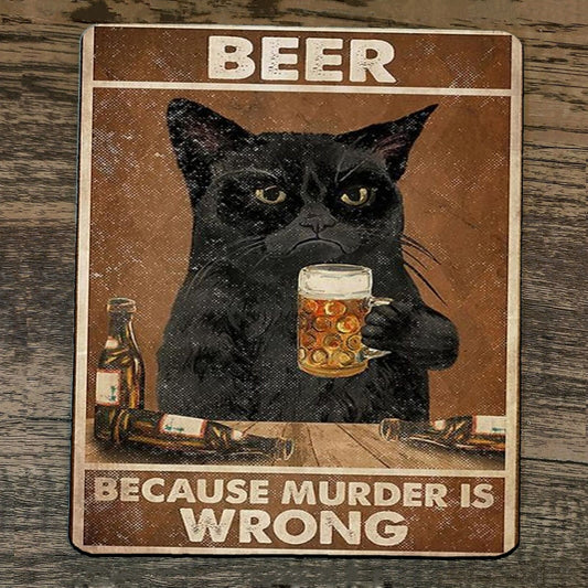 Mouse Pad Beer Because Murder is Wrong Black Cat