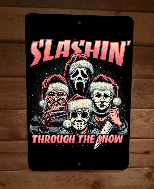 Slashin Through the Snow Jason Freddy Horror Icons 8x12 Metal Wall Sign Poster