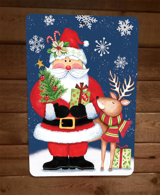 Merry Christmas Santa Clause with Reindeer Xmas 8x12 Metal Wall Sign Poster