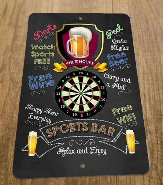 Sports Bar Relax Enjoy Free Darts Beer Wine Pool 8x12 Metal Alcohol Bar Sign