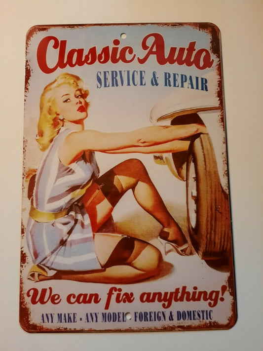 Classic Auto Service & Repair We Can Fix Anything 8x12 Metal Wall Sign Garage Poster