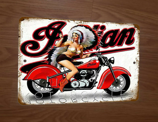 Vintage Look Indian Motorcycles Chief Pinup Girl 8x12 Metal Wall Sign