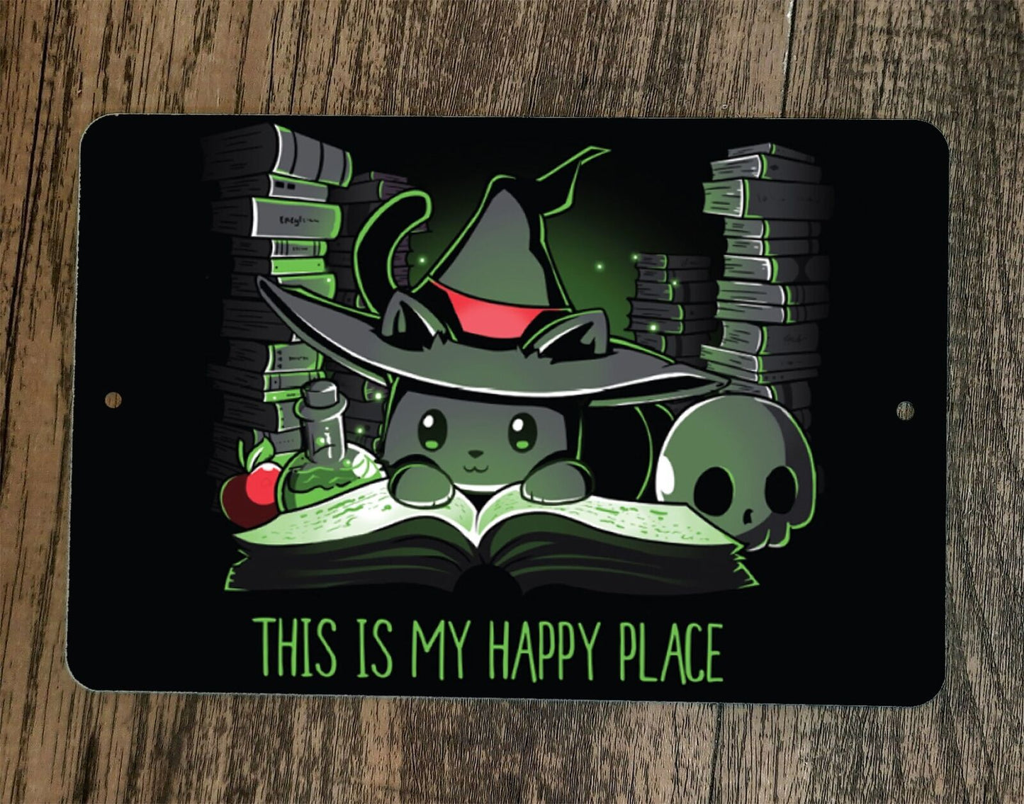 This is My Happy Place Wizard Cat  8x12 Metal Wall Sign Poster