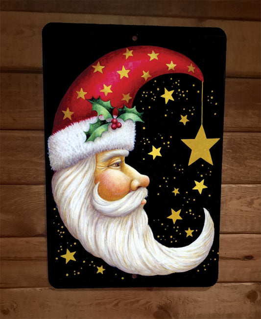 Merry Christmas Celestial Santa Clause Moon Xmas 8x12 Metal Wall Sign Poster