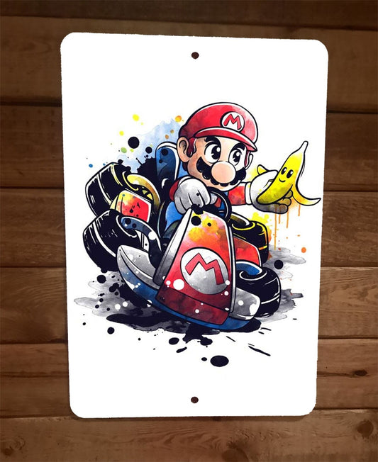 Marios Banana Peel Kart 8x12 Metal Wall Sign Video Gamer Poster