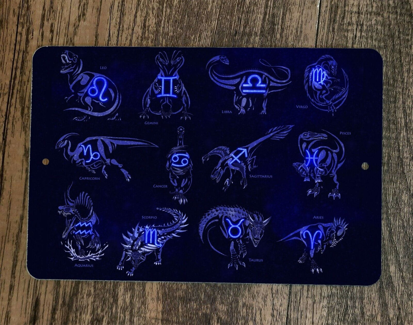 Dinosaurs Zodiac Signs Spiritual Astrology 8x12 Metal Wall Sign