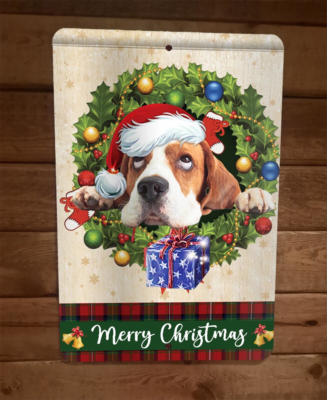 Merry Christmas Basset Hound Dog Xmas 8x12 Metal Wall Sign Animal Poster #2