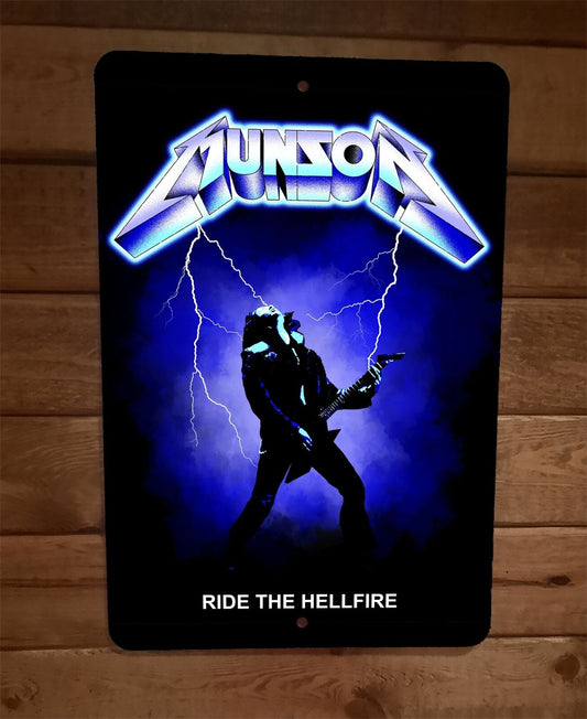 Eddie Munson Ride the Hellfire Metallica Lightning 8x12 Metal Wall Sign