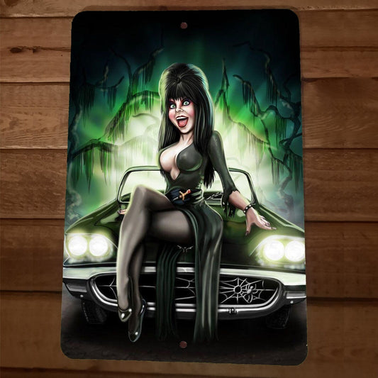 Wild Elvira on Car Cartoon 8x12 Metal Wall Sign