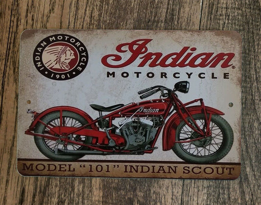 Model 101 Indian Scout Motorcycle Garage Poster 8x12 Metal Wall Sign