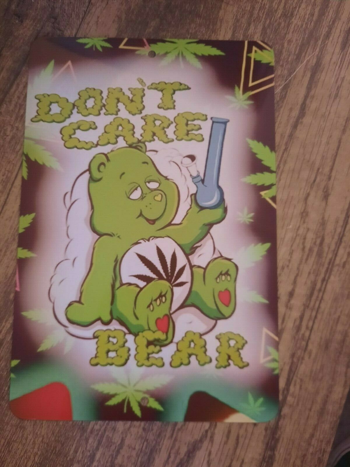 Dont Care Stoner Care Bear 8x12 Metal Wall Sign 420 Weed Mary Jane Care Bears