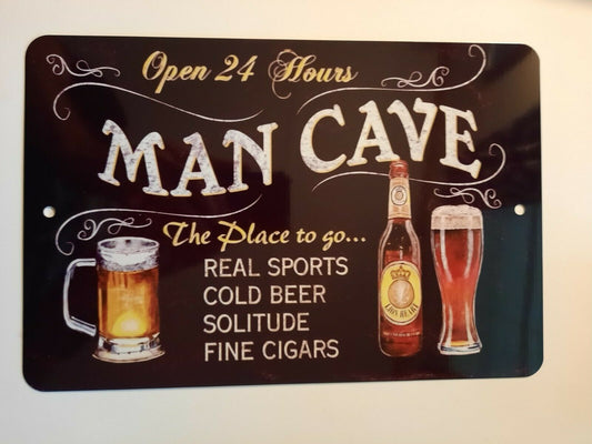 Man Cave Open 24 Hours 8x12 Metal Wall Sign Misc Poster