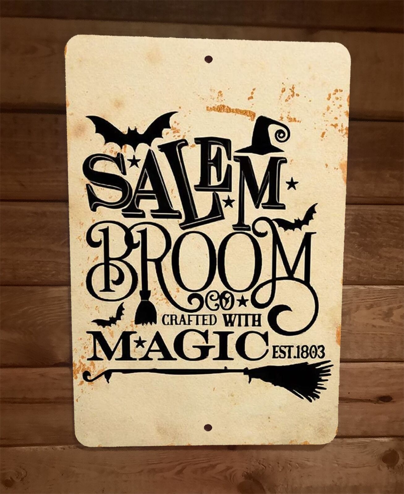 Salem Broom Crafted with Magic 8x12 Metal Wall Sign Witch Poster