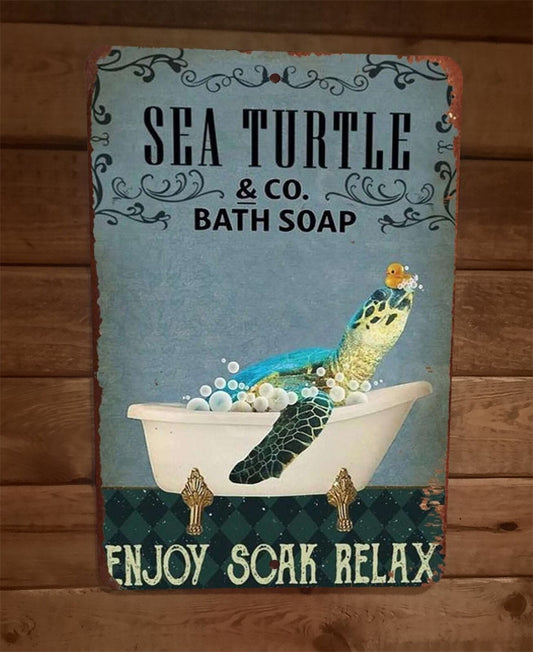 Sea Turtle Bath Soap 8x12 Metal Wall Sign Animal Poster