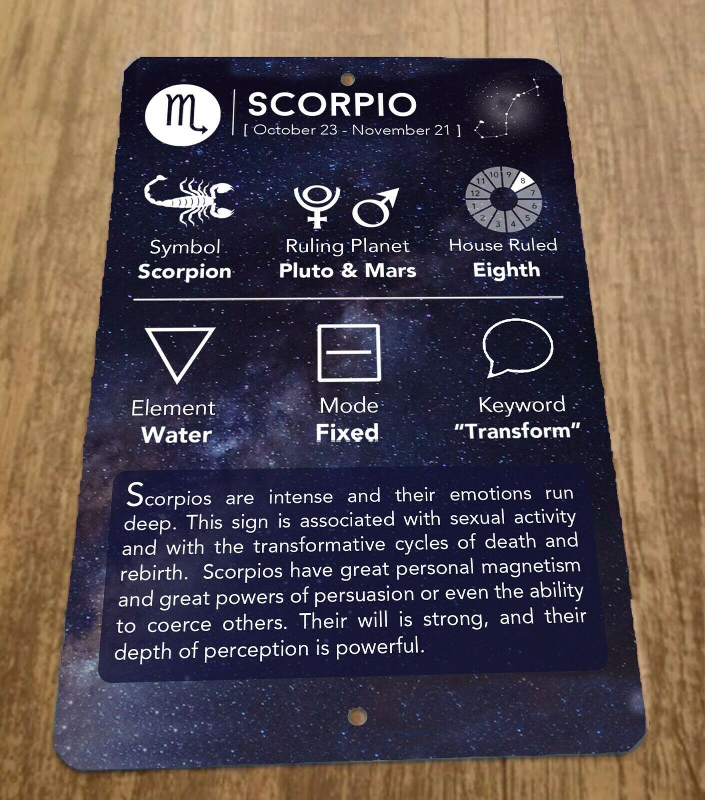 Scorpio October 23 - November 21 Zodiac Astrology 8x12 Metal Wall Sign Spiritual