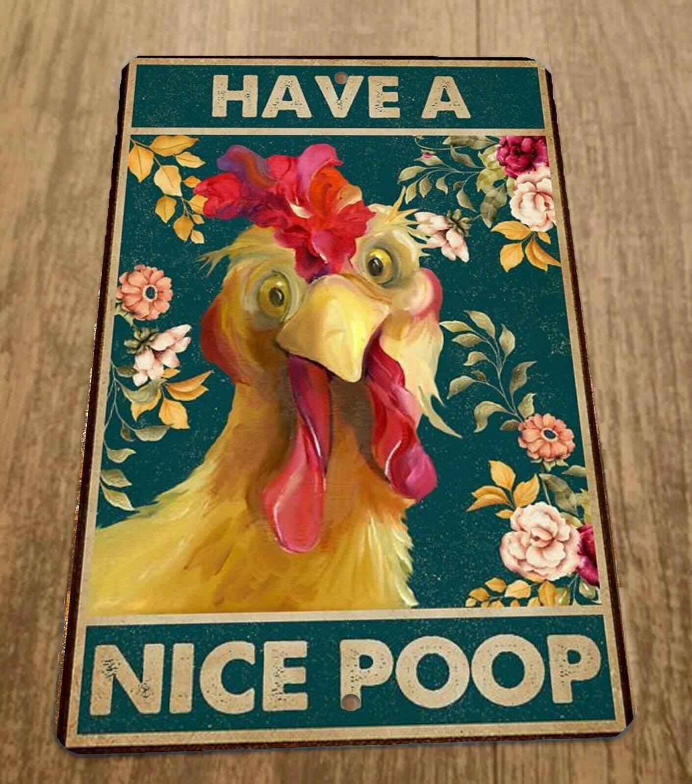 Nice Poop Chicken Funny Bathroom 8x12 Metal Wall Sign Animals Misc Poster