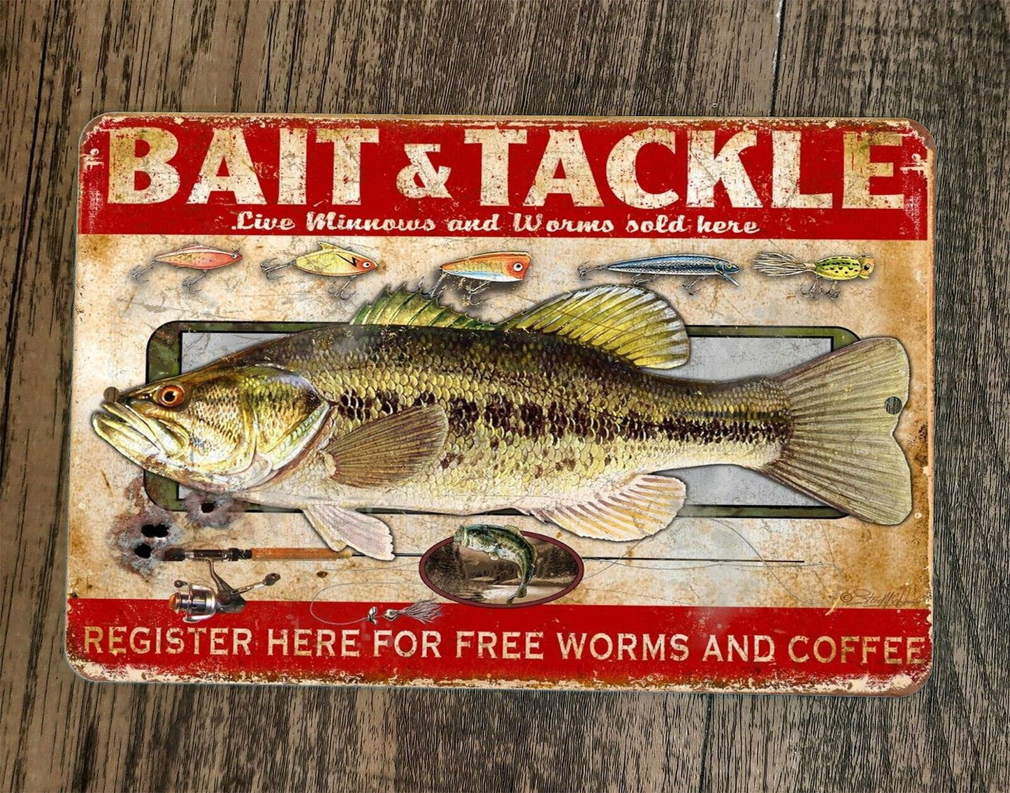Bait And Tackle Live Minnows And Worms 8x12 Metal Wall Sign, 52% OFF