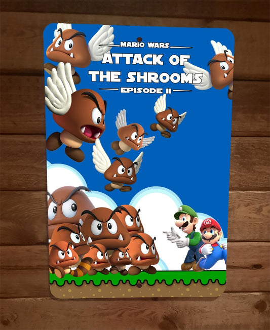 Mario Star Wars Episode II Attack of the Shrooms 8x12 Metal Arcade Wall Sign