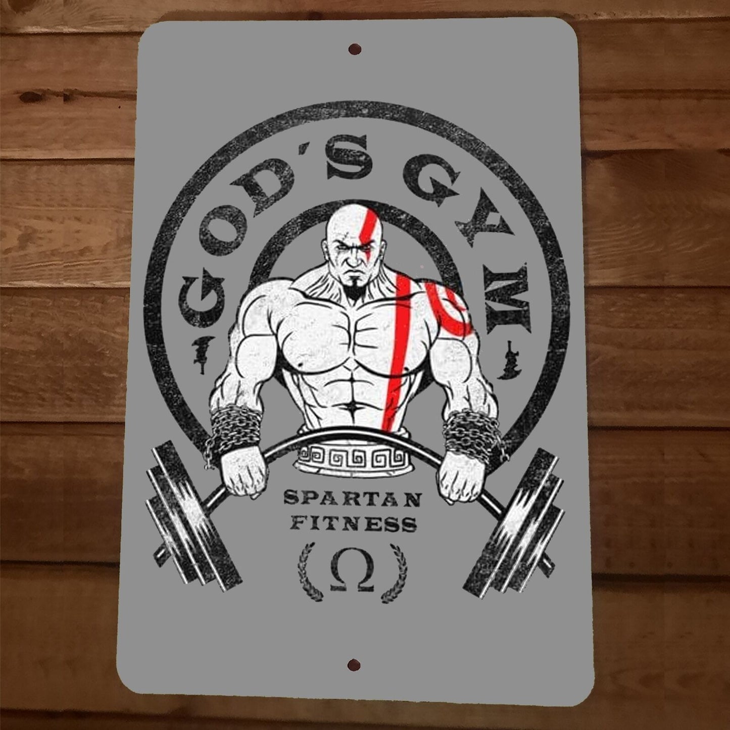 Spartan Fitness Gods of War Gym 8x12 Metal Wall Sign Video Game Parody Poster