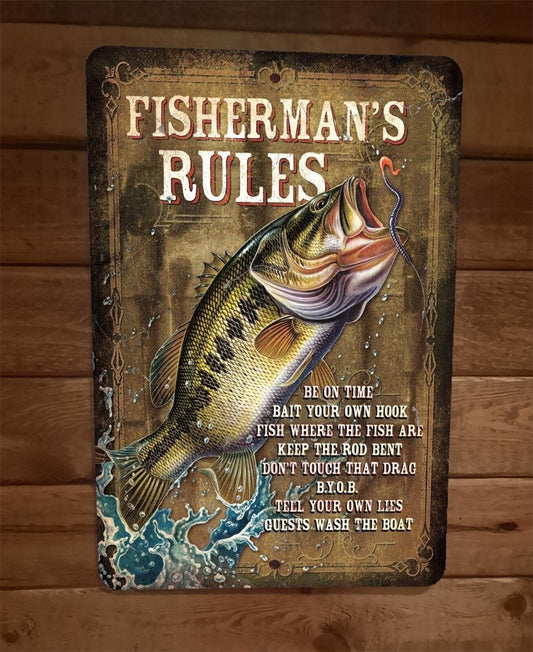 Fishermans Rules 8x12 Metal Wall Sign Outdoors Poster