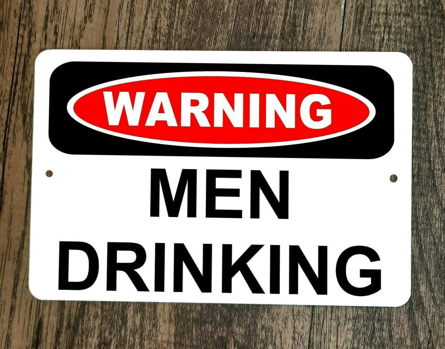 WARNING Men Drinking 8x12 Metal Wall Bar Sign