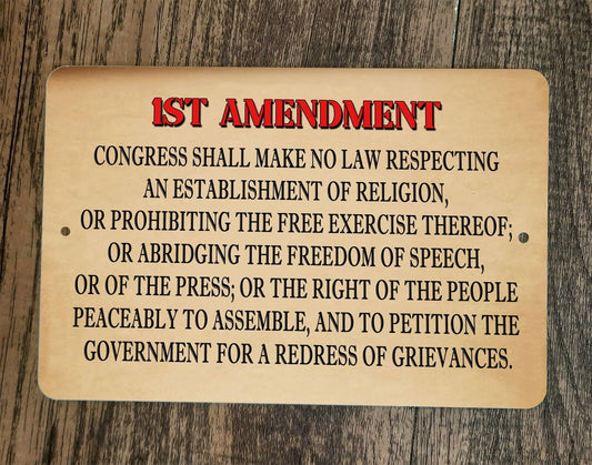 First 1st Amendment USA Freedom of Speech Constitution 8x12 Metal Wall Sign